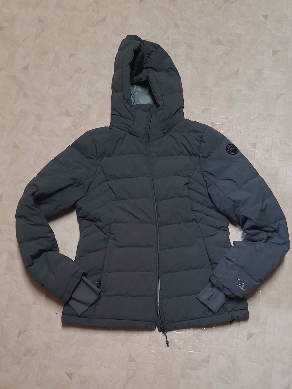 Paradox Women's Down Hooded Puffer Jacket in Olive Green